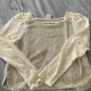 Anthropologie Cream and Gold Textured Knit